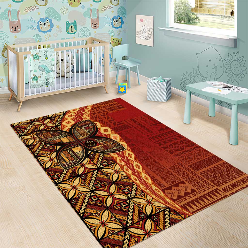 Samoan Pacific Tribal Flower Geometric Art Tattoos Area Rug Siapo Pattern Flame Sunset - Polynesian Pride