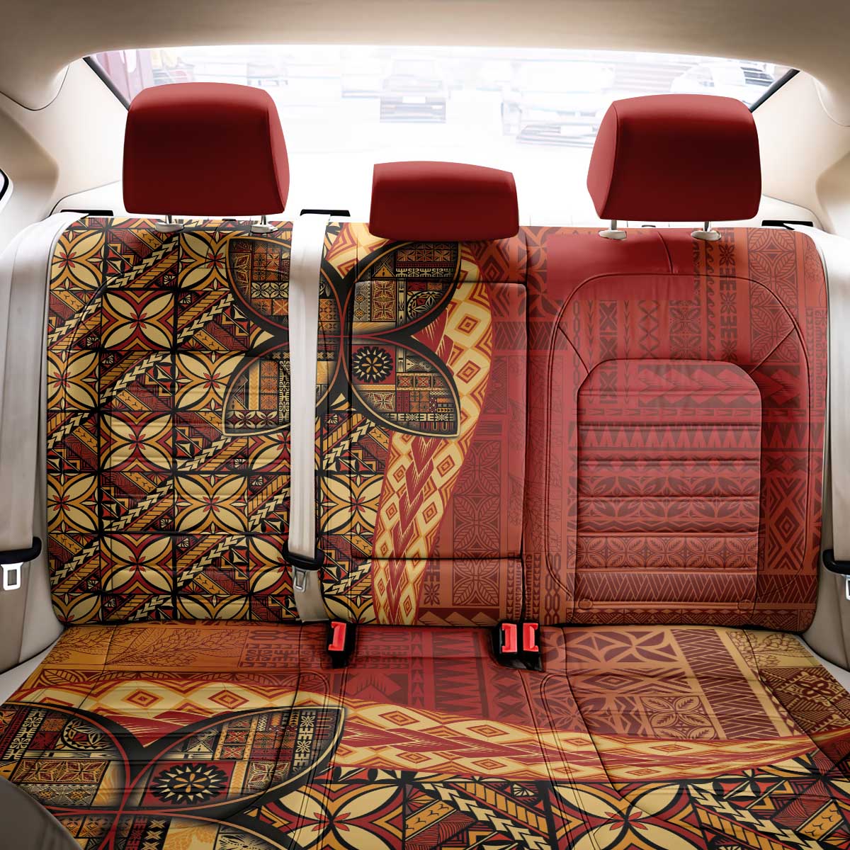 Samoan Pacific Tribal Flower Geometric Art Tattoos Back Car Seat Cover Siapo Pattern Flame Sunset LT03 - Polynesian Pride