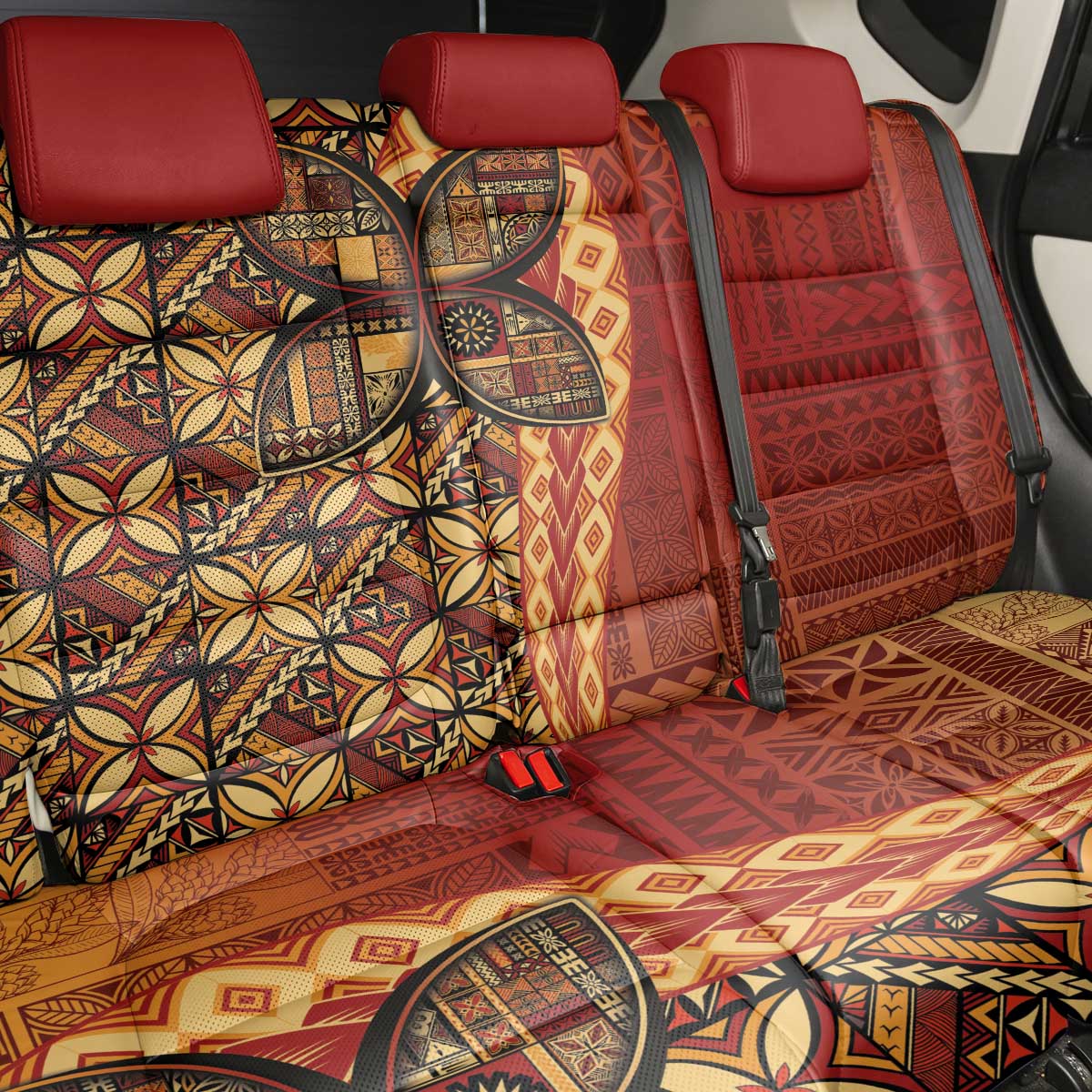 Samoan Pacific Tribal Flower Geometric Art Tattoos Back Car Seat Cover Siapo Pattern Flame Sunset LT03 - Polynesian Pride