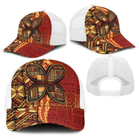 Samoan Pacific Tribal Flower Geometric Art Tattoos Baseball Net Cap Siapo Pattern Flame Sunset - Polynesian Pride