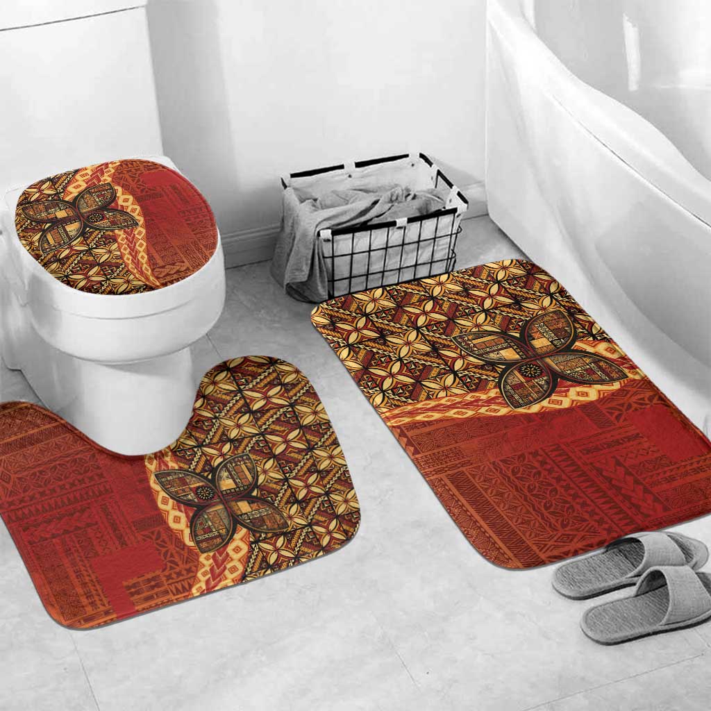 Samoan Pacific Tribal Flower Geometric Art Tattoos Bathroom Set Siapo Pattern Flame Sunset - Polynesian Pride