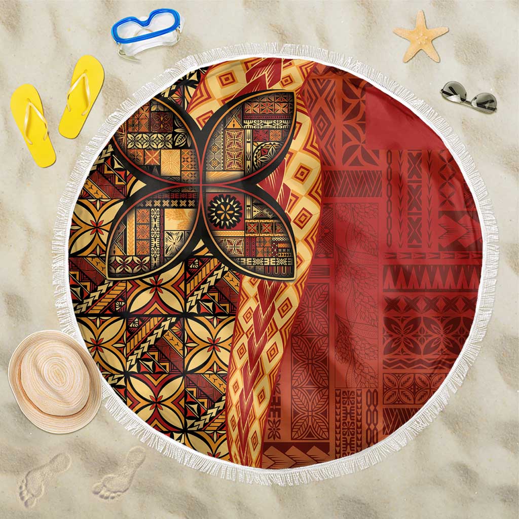 Samoan Pacific Tribal Flower Geometric Art Tattoos Beach Blanket Siapo Pattern Flame Sunset - Polynesian Pride