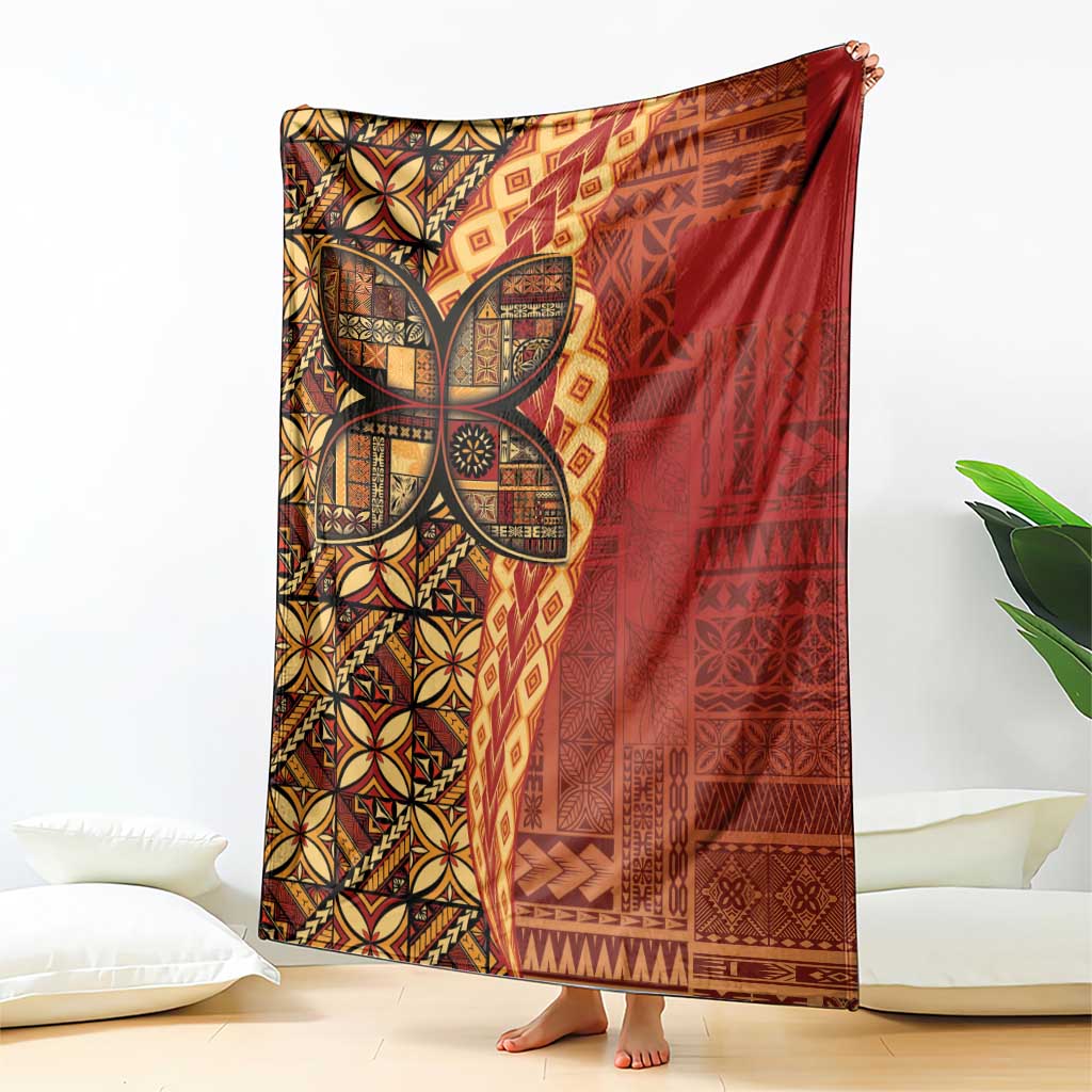 Samoan Pacific Tribal Flower Geometric Art Tattoos Blanket Siapo Pattern Flame Sunset - Polynesian Pride