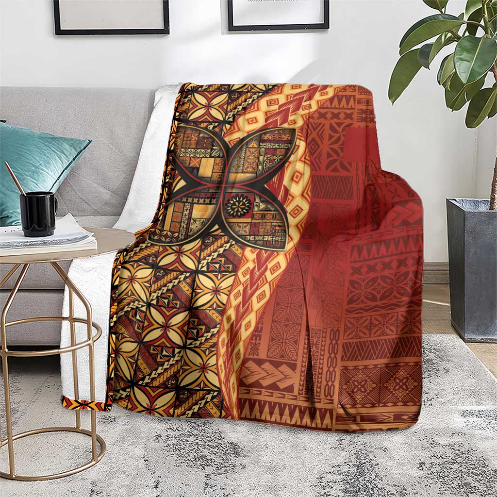 Samoan Pacific Tribal Flower Geometric Art Tattoos Blanket Siapo Pattern Flame Sunset - Polynesian Pride