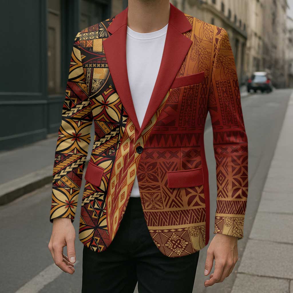 Samoan Pacific Tribal Flower Geometric Art Tattoos Blazer Siapo Pattern Flame Sunset - Polynesian Pride
