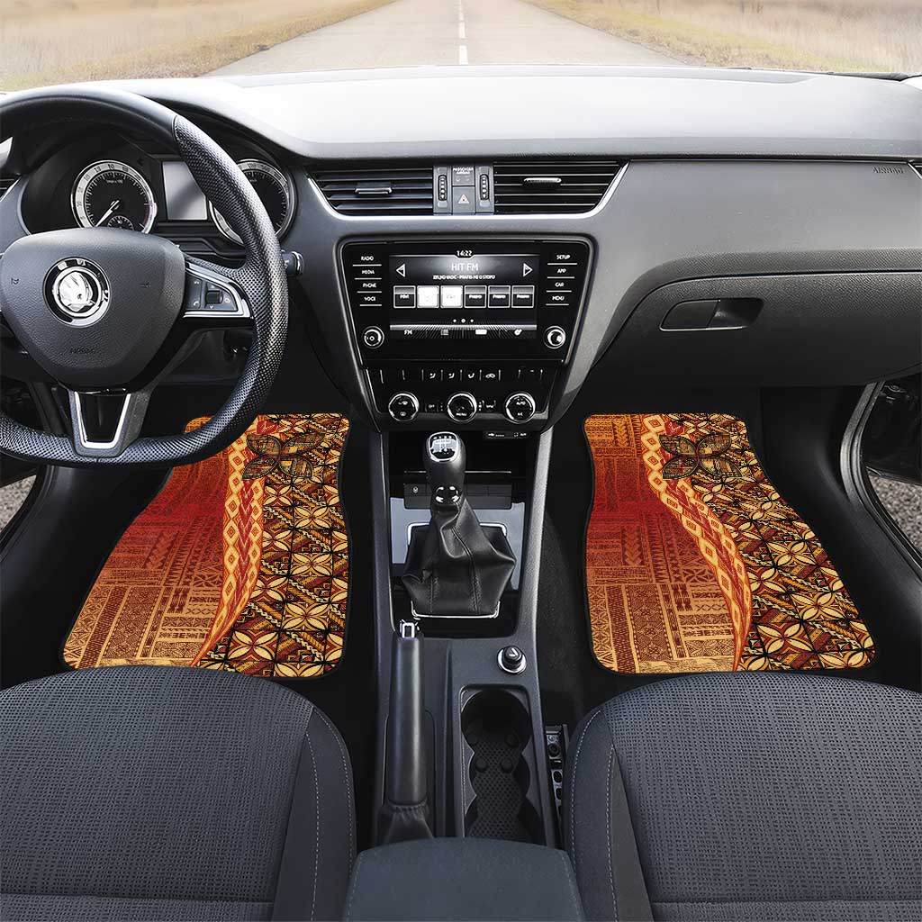Samoan Pacific Tribal Flower Geometric Art Tattoos Car Mats Siapo Pattern Flame Sunset - Polynesian Pride