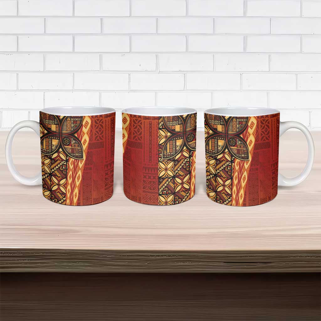 Samoan Pacific Tribal Flower Geometric Art Tattoos Ceramic Mug Siapo Pattern Flame Sunset - Polynesian Pride