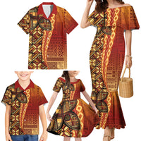 Samoan Pacific Tribal Flower Geometric Art Tattoos Family Matching Mermaid Dress and Hawaiian Shirt Siapo Pattern Flame Sunset LT03 - Polynesian Pride