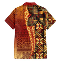 Samoan Pacific Tribal Flower Geometric Art Tattoos Family Matching Off The Shoulder Long Sleeve Dress and Hawaiian Shirt Siapo Pattern Flame Sunset LT03 - Polynesian Pride