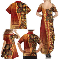 Samoan Pacific Tribal Flower Geometric Art Tattoos Family Matching Summer Maxi Dress and Hawaiian Shirt Siapo Pattern Flame Sunset LT03 - Polynesian Pride