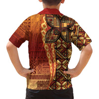 Samoan Pacific Tribal Flower Geometric Art Tattoos Family Matching Tank Maxi Dress and Hawaiian Shirt Siapo Pattern Flame Sunset LT03 - Polynesian Pride