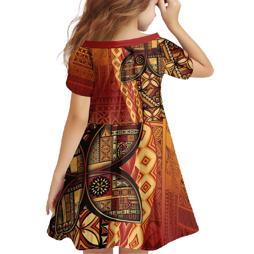 Samoan Pacific Tribal Flower Geometric Art Tattoos Family Matching Tank Maxi Dress and Hawaiian Shirt Siapo Pattern Flame Sunset LT03 - Polynesian Pride