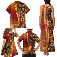 Samoan Pacific Tribal Flower Geometric Art Tattoos Family Matching Tank Maxi Dress and Hawaiian Shirt Siapo Pattern Flame Sunset LT03 - Polynesian Pride