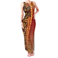 Samoan Pacific Tribal Flower Geometric Art Tattoos Family Matching Tank Maxi Dress and Hawaiian Shirt Siapo Pattern Flame Sunset LT03 Mom's Dress Red - Polynesian Pride