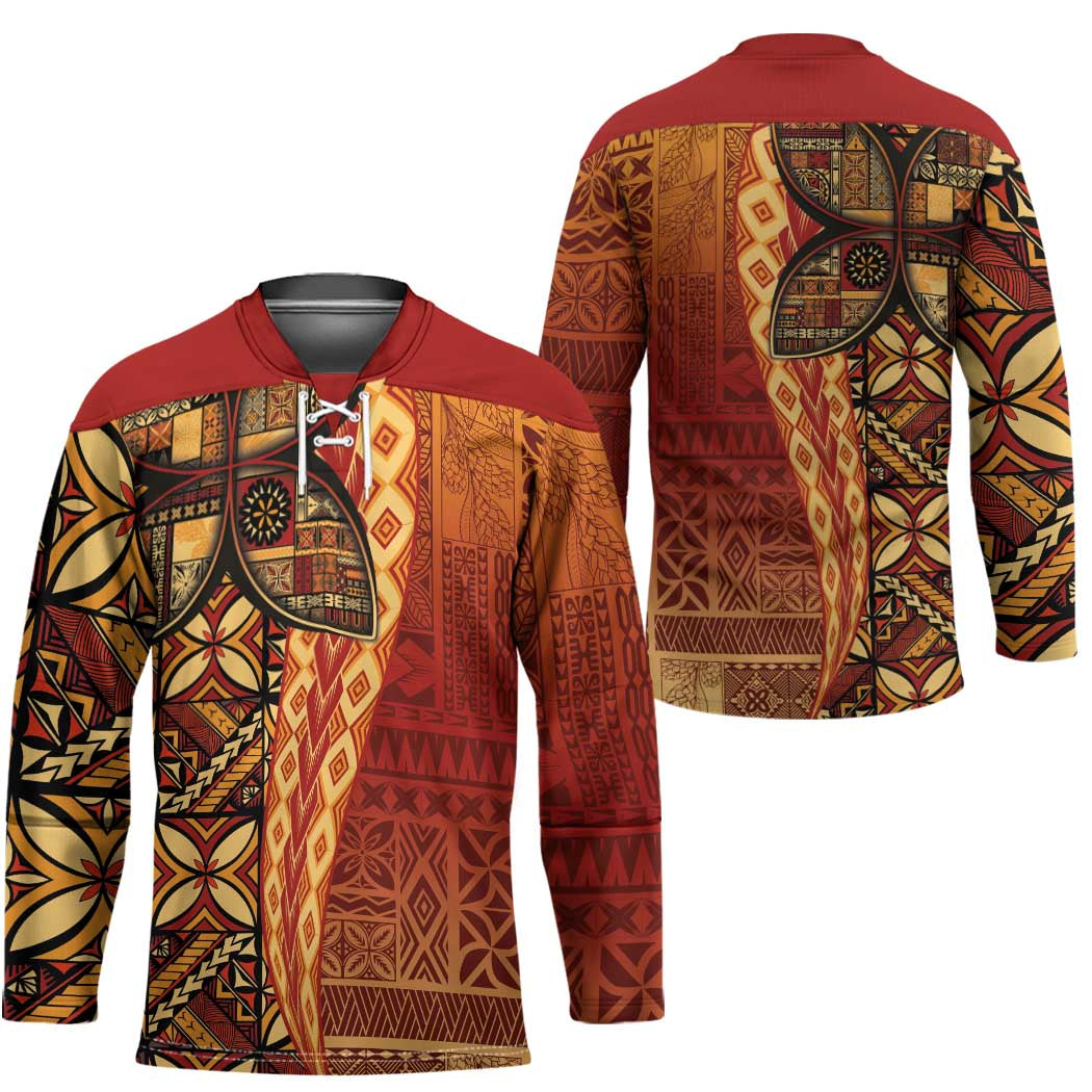 Samoan Pacific Tribal Flower Geometric Art Tattoos Hockey Jersey Siapo Pattern Flame Sunset LT03 - Polynesian Pride