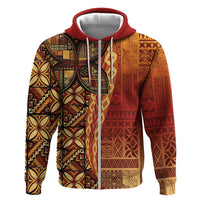 Samoan Pacific Tribal Flower Geometric Art Tattoos Hoodie Siapo Pattern Flame Sunset LT03 Zip Hoodie Red - Polynesian Pride