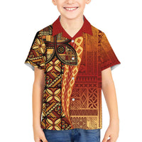 Samoan Pacific Tribal Flower Geometric Art Tattoos Kid Hawaiian Shirt Siapo Pattern Flame Sunset - Polynesian Pride