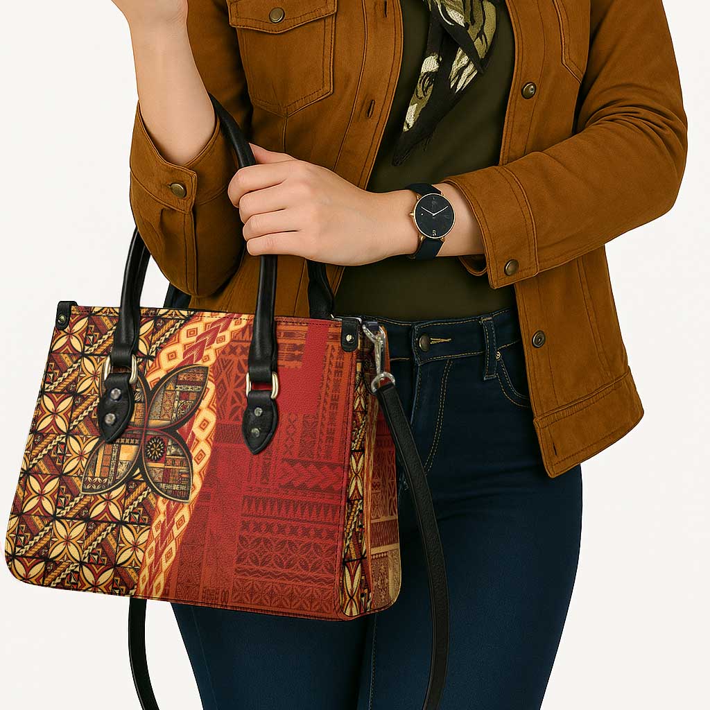 Samoan Pacific Tribal Flower Geometric Art Tattoos Leather Bag Siapo Pattern Flame Sunset - Polynesian Pride