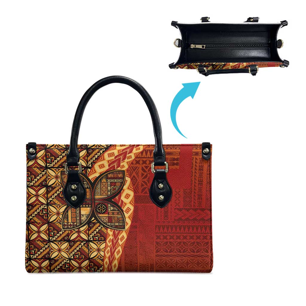 Samoan Pacific Tribal Flower Geometric Art Tattoos Leather Bag Siapo Pattern Flame Sunset - Polynesian Pride