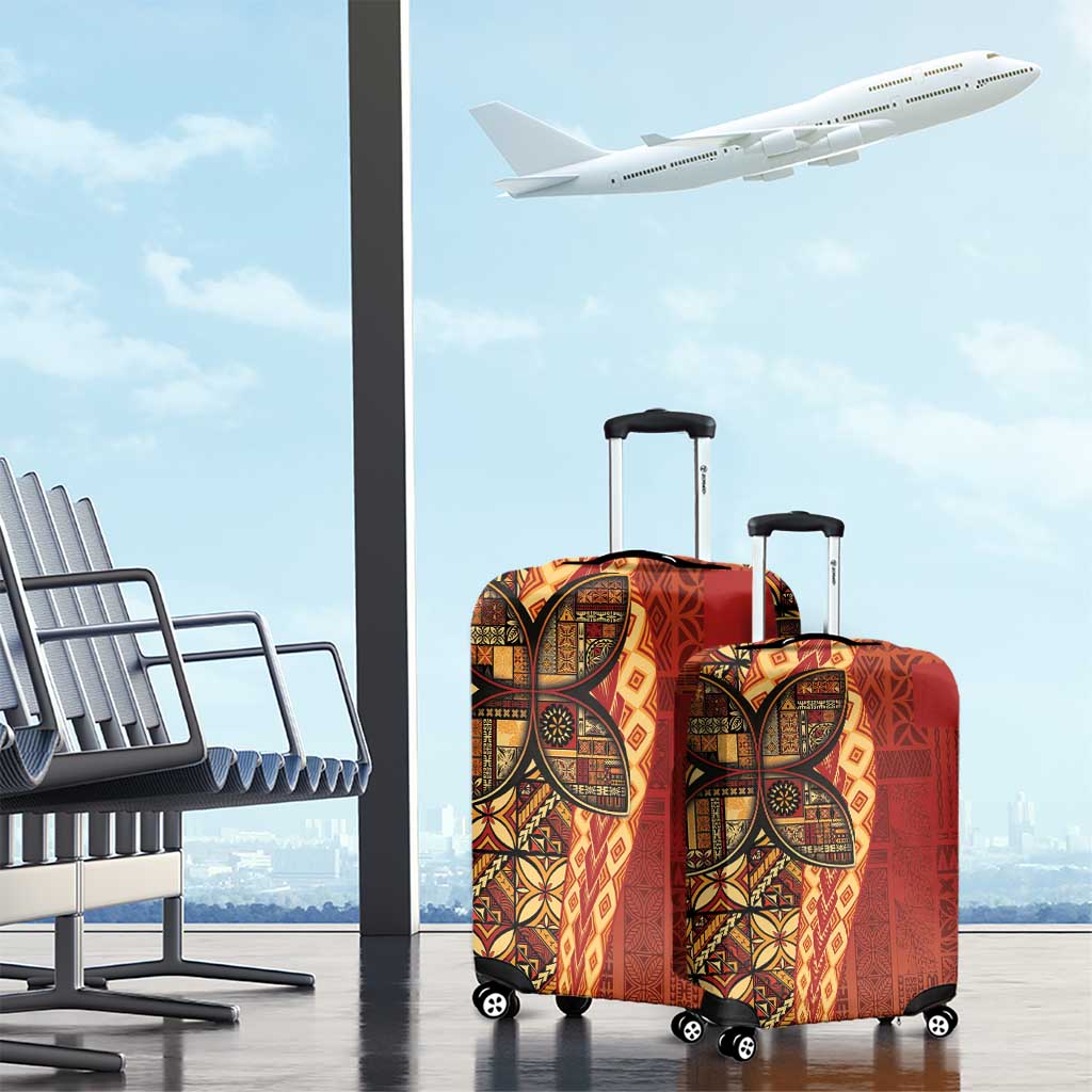 Samoan Pacific Tribal Flower Geometric Art Tattoos Luggage Cover Siapo Pattern Flame Sunset - Polynesian Pride