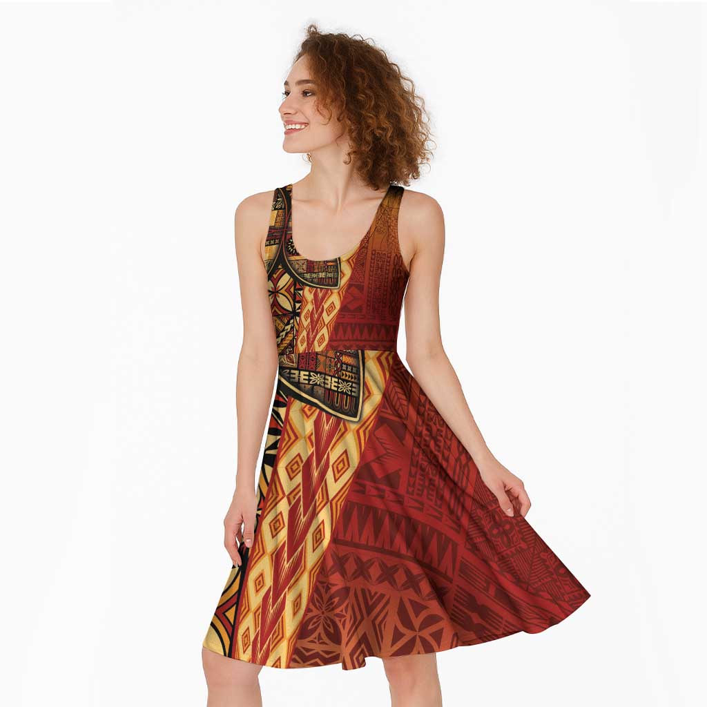Samoan Pacific Tribal Flower Geometric Art Tattoos Midi Dress Siapo Pattern Flame Sunset - Polynesian Pride