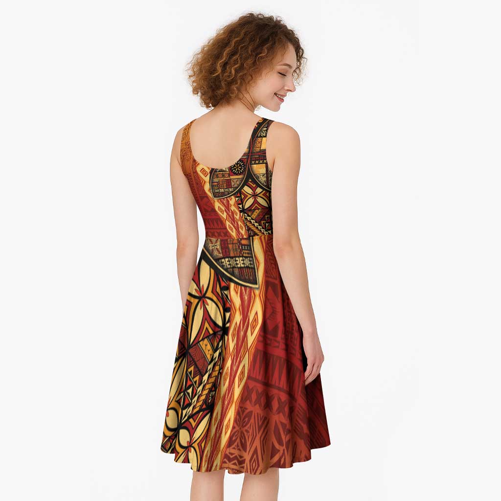 Samoan Pacific Tribal Flower Geometric Art Tattoos Midi Dress Siapo Pattern Flame Sunset - Polynesian Pride