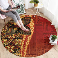 Samoan Pacific Tribal Flower Geometric Art Tattoos Round Carpet Siapo Pattern Flame Sunset - Polynesian Pride