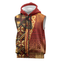 Samoan Pacific Tribal Flower Geometric Art Tattoos Sleeveless Zip Hoodie Siapo Pattern Flame Sunset - Polynesian Pride