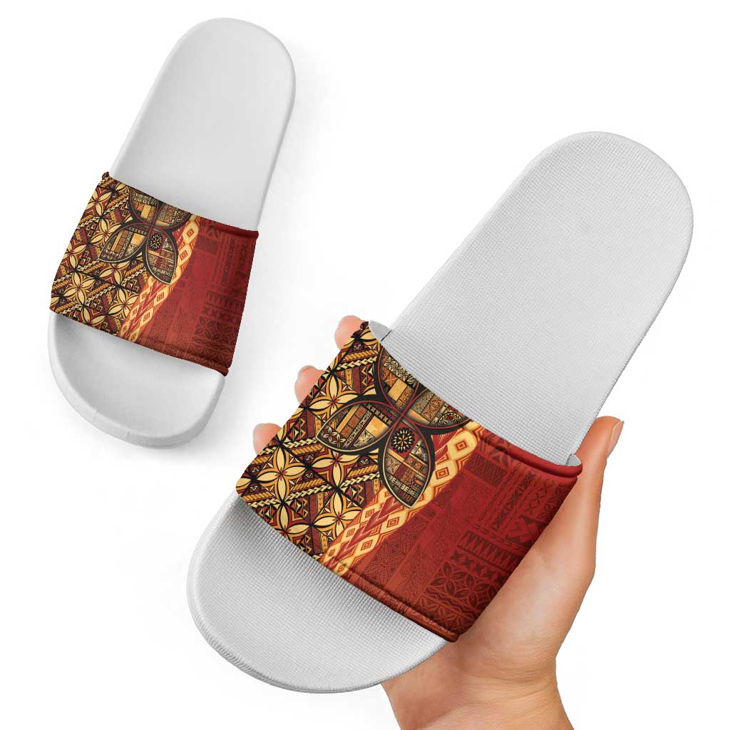 Samoan Pacific Tribal Flower Geometric Art Tattoos Slide Sandals Siapo Pattern Flame Sunset - Polynesian Pride