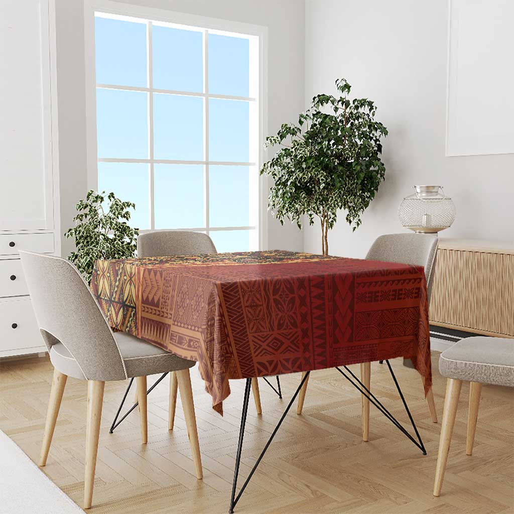 Samoan Pacific Tribal Flower Geometric Art Tattoos Tablecloth Siapo Pattern Flame Sunset - Polynesian Pride