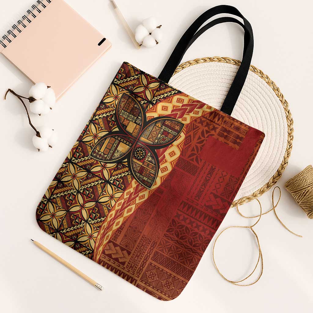 Samoan Pacific Tribal Flower Geometric Art Tattoos Tote Bag Siapo Pattern Flame Sunset - Polynesian Pride