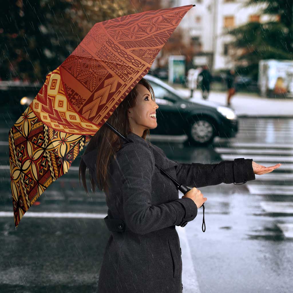 Samoan Pacific Tribal Flower Geometric Art Tattoos Umbrella Siapo Pattern Flame Sunset - Polynesian Pride