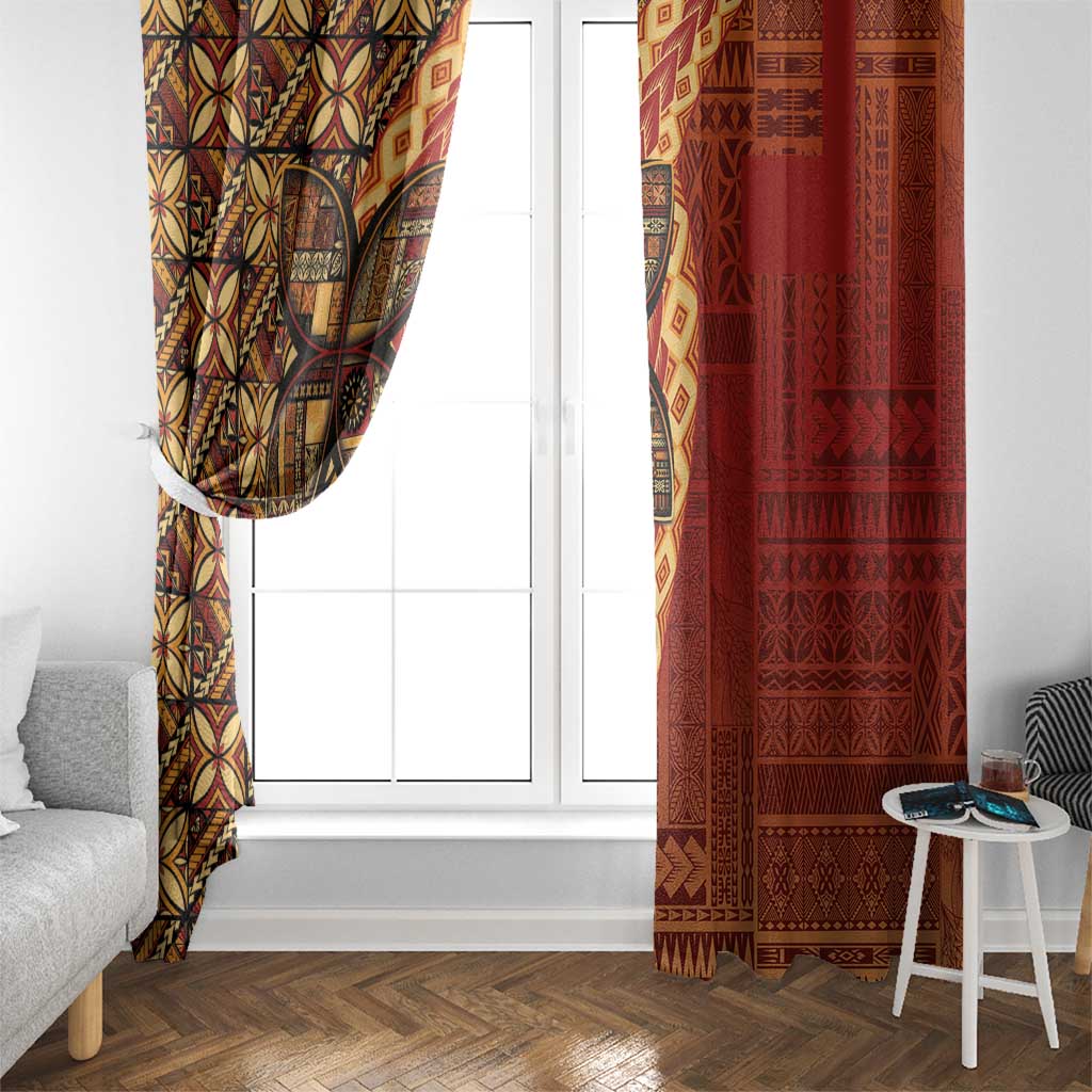 Samoan Pacific Tribal Flower Geometric Art Tattoos Window Curtain Siapo Pattern Flame Sunset - Polynesian Pride