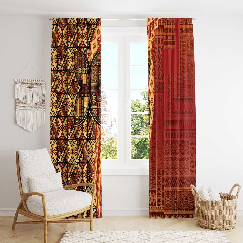 Samoan Pacific Tribal Flower Geometric Art Tattoos Window Curtain Siapo Pattern Flame Sunset - Polynesian Pride