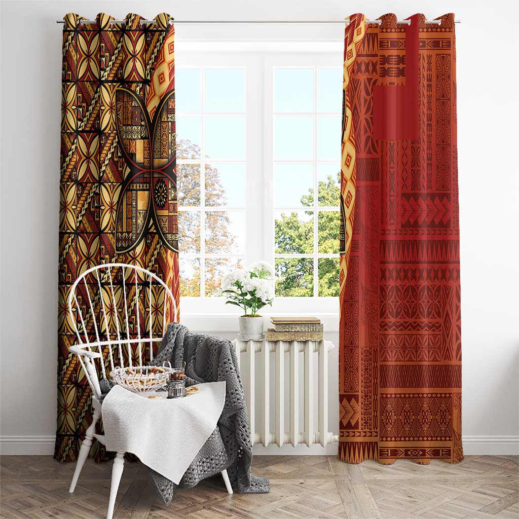 Samoan Pacific Tribal Flower Geometric Art Tattoos Window Curtain Siapo Pattern Flame Sunset - Polynesian Pride