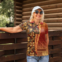 Samoan Pacific Tribal Flower Geometric Art Tattoos Women Polo Shirt Siapo Pattern Flame Sunset - Polynesian Pride