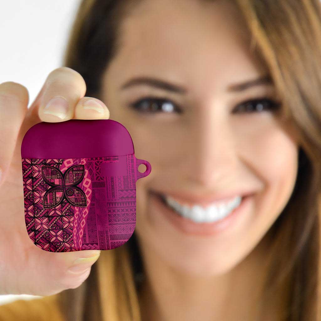 Samoan Pacific Tribal Flower Geometric Art Tattoos AirPods Case Siapo Pattern Romantic Rose - Polynesian Pride