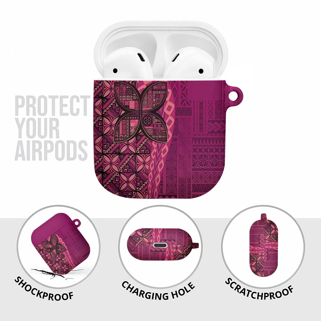 Samoan Pacific Tribal Flower Geometric Art Tattoos AirPods Case Siapo Pattern Romantic Rose - Polynesian Pride