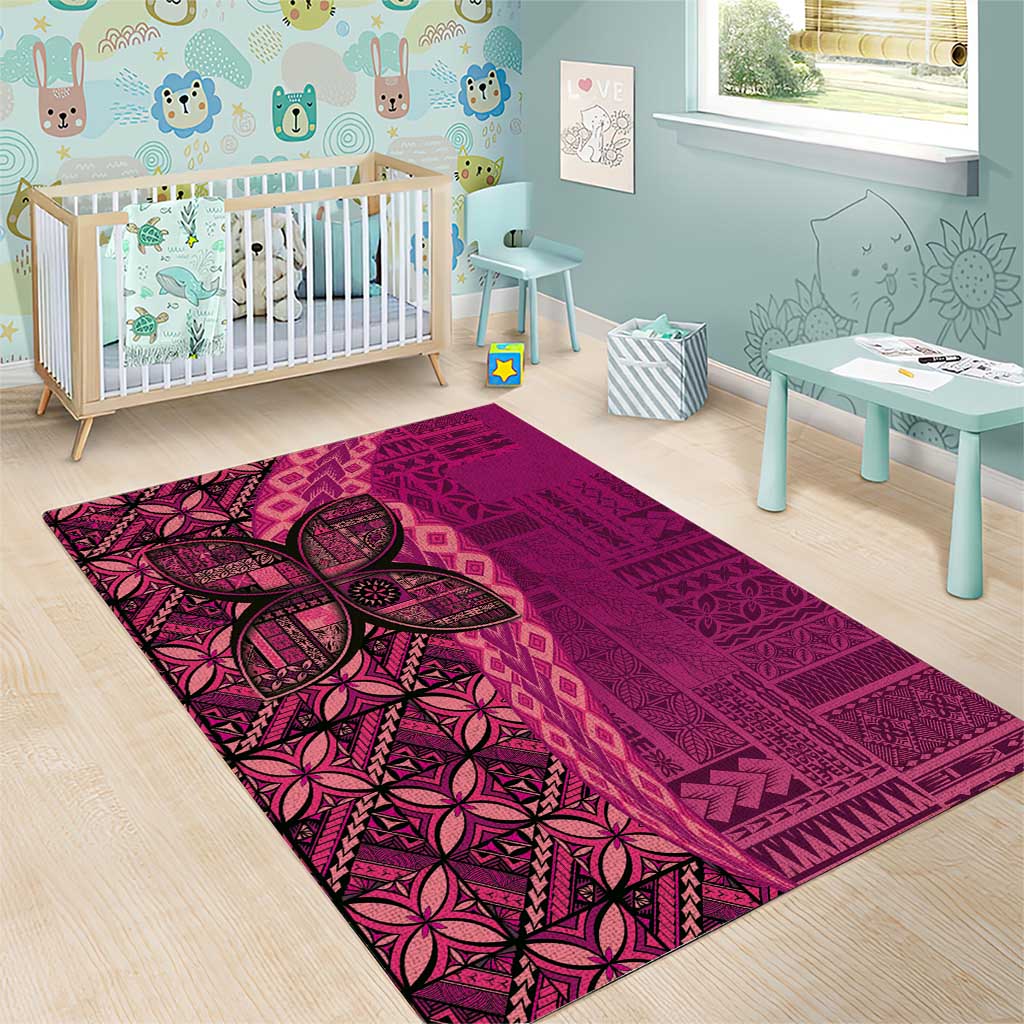 Samoan Pacific Tribal Flower Geometric Art Tattoos Area Rug Siapo Pattern Romantic Rose - Polynesian Pride