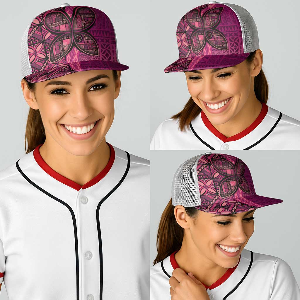 Samoan Pacific Tribal Flower Geometric Art Tattoos Baseball Net Cap Siapo Pattern Romantic Rose - Polynesian Pride