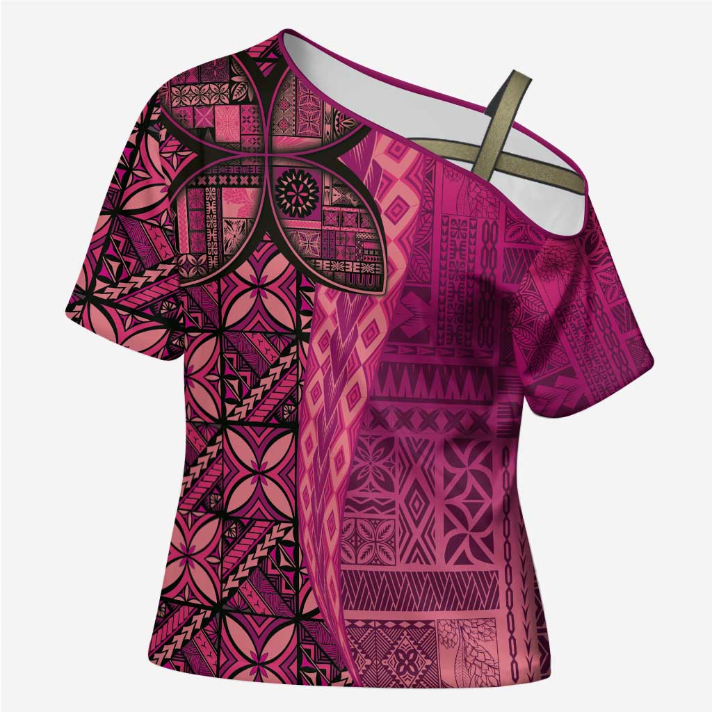 Samoan Pacific Tribal Flower Geometric Art Tattoos Cross Shoulder Shirt Siapo Pattern Romantic Rose - Polynesian Pride