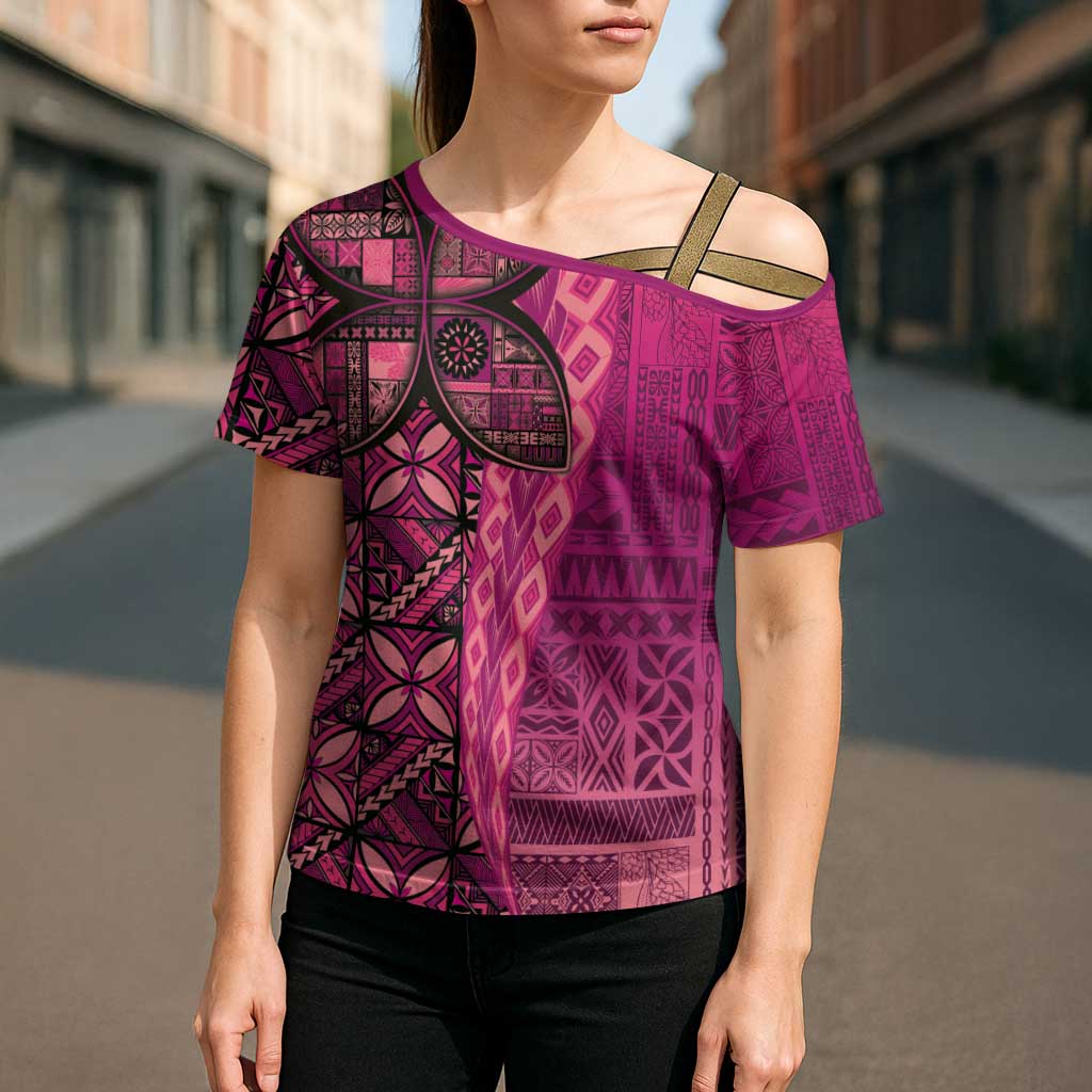 Samoan Pacific Tribal Flower Geometric Art Tattoos Cross Shoulder Shirt Siapo Pattern Romantic Rose - Polynesian Pride