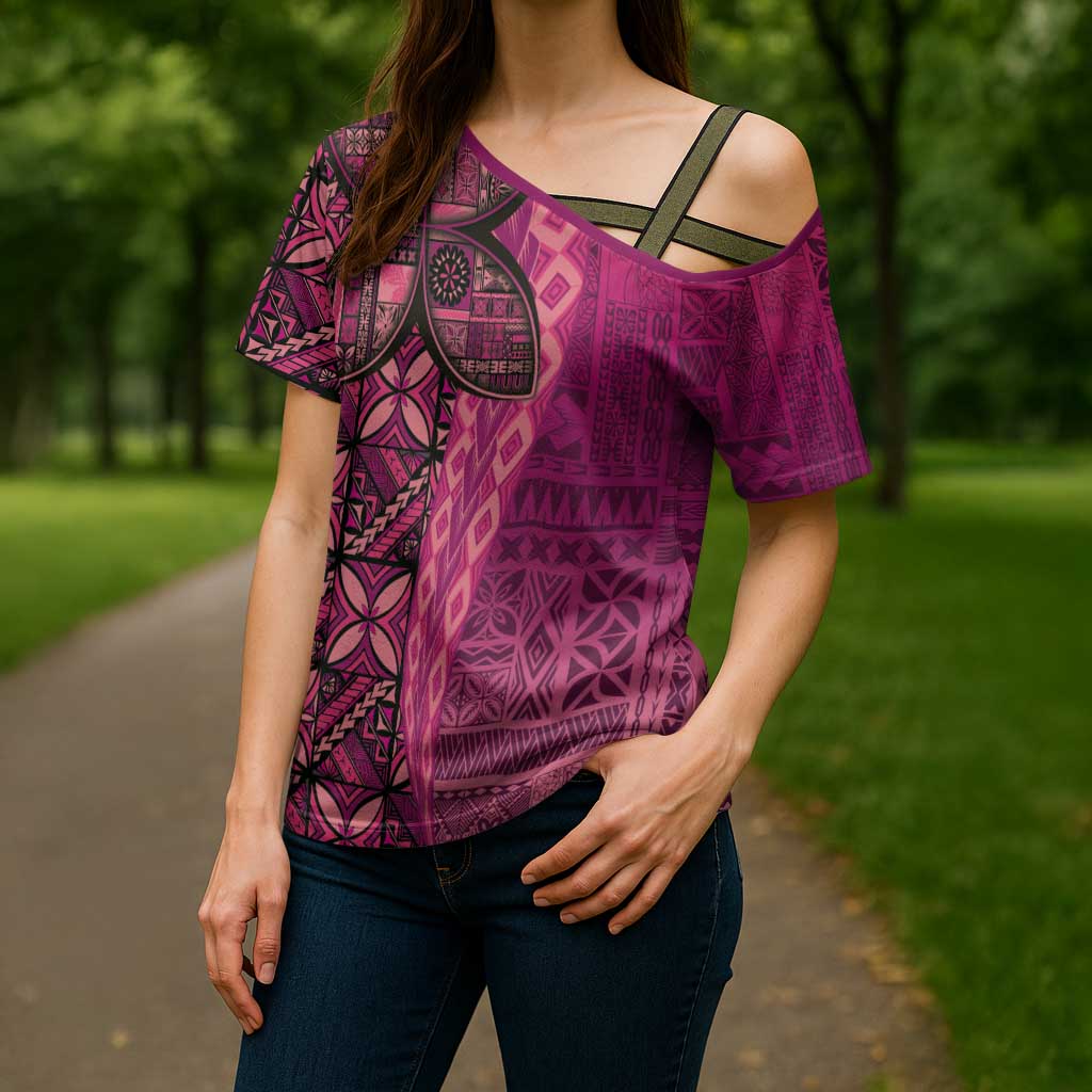 Samoan Pacific Tribal Flower Geometric Art Tattoos Cross Shoulder Shirt Siapo Pattern Romantic Rose - Polynesian Pride