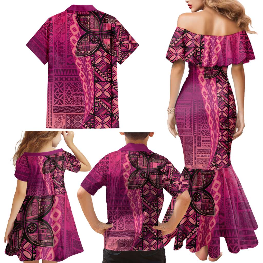 Samoan Pacific Tribal Flower Geometric Art Tattoos Family Matching Mermaid Dress and Hawaiian Shirt Siapo Pattern Romantic Rose LT03 - Polynesian Pride