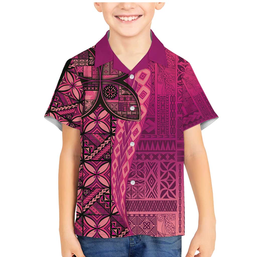 Samoan Pacific Tribal Flower Geometric Art Tattoos Family Matching Mermaid Dress and Hawaiian Shirt Siapo Pattern Romantic Rose LT03 Son's Shirt Pink - Polynesian Pride