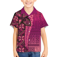 Samoan Pacific Tribal Flower Geometric Art Tattoos Family Matching Off The Shoulder Long Sleeve Dress and Hawaiian Shirt Siapo Pattern Romantic Rose LT03 Son's Shirt Pink - Polynesian Pride