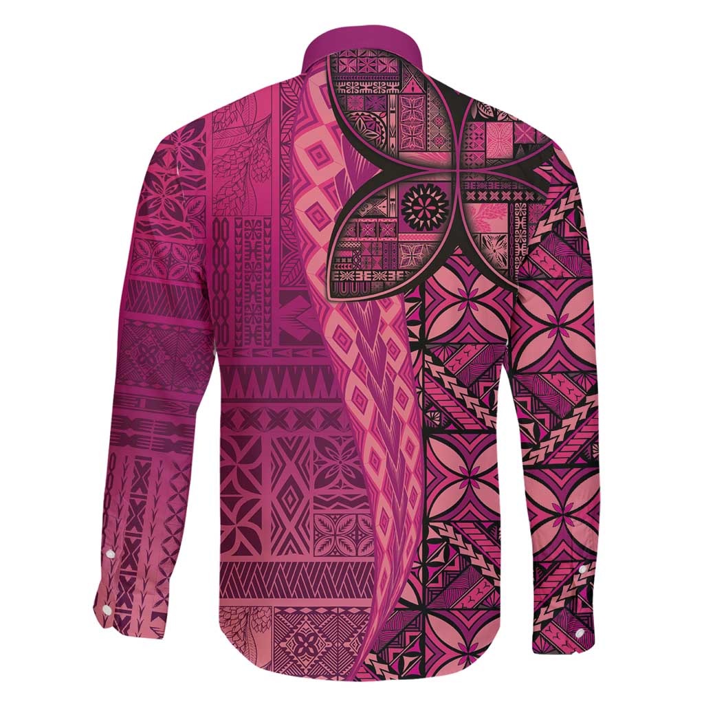 Samoan Pacific Tribal Flower Geometric Art Tattoos Family Matching Off Shoulder Maxi Dress and Hawaiian Shirt Siapo Pattern Romantic Rose LT03 - Polynesian Pride