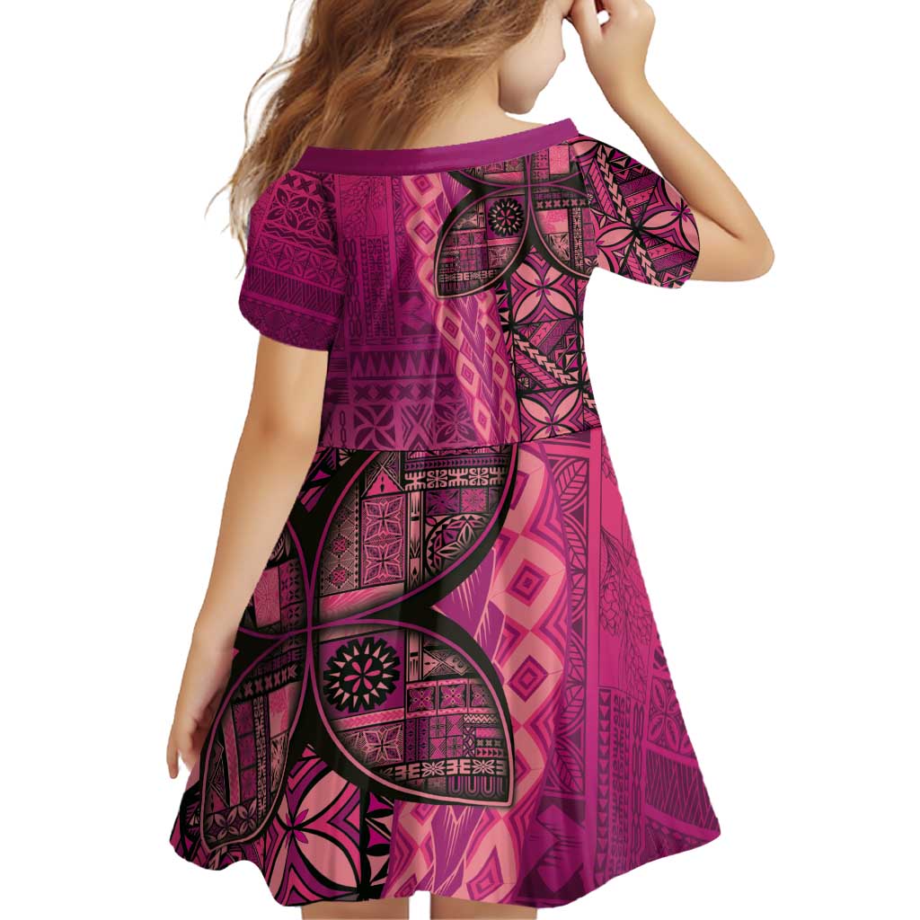 Samoan Pacific Tribal Flower Geometric Art Tattoos Family Matching Off Shoulder Short Dress and Hawaiian Shirt Siapo Pattern Romantic Rose LT03 - Polynesian Pride