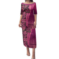 Samoan Pacific Tribal Flower Geometric Art Tattoos Family Matching Puletasi and Hawaiian Shirt Siapo Pattern Romantic Rose LT03 Mom's Dress Pink - Polynesian Pride