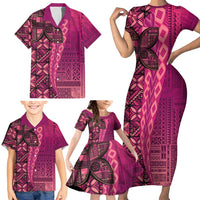 Samoan Pacific Tribal Flower Geometric Art Tattoos Family Matching Short Sleeve Bodycon Dress and Hawaiian Shirt Siapo Pattern Romantic Rose LT03 - Polynesian Pride